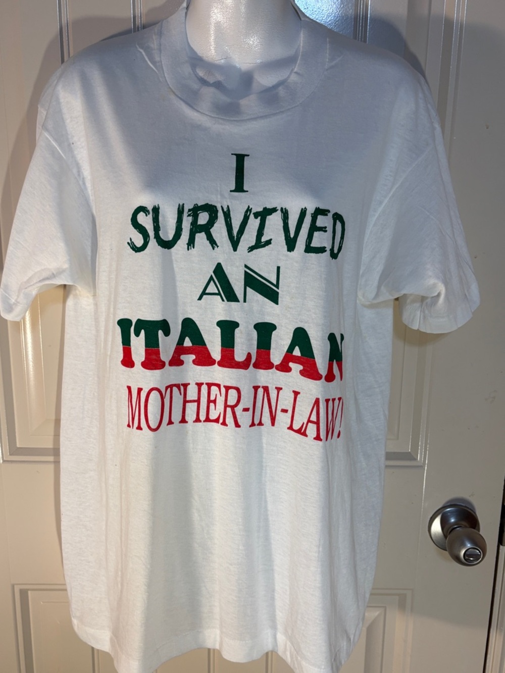 Large White Tee with “I survived an Italian mother-in-law”